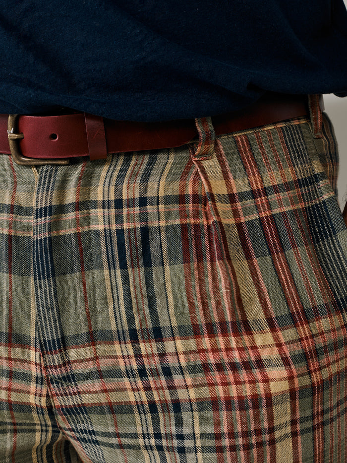 Aubin Green Madras Check Mareham Relaxed Fit Trouser | Linen Trousers