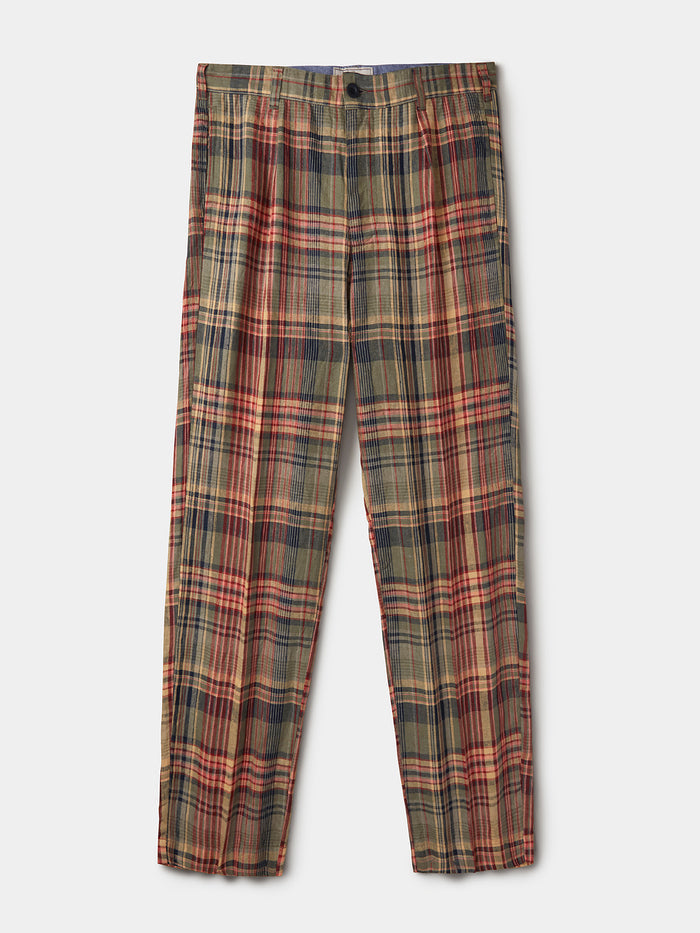 Aubin Green Madras Check Mareham Relaxed Fit Trouser | Linen Trousers