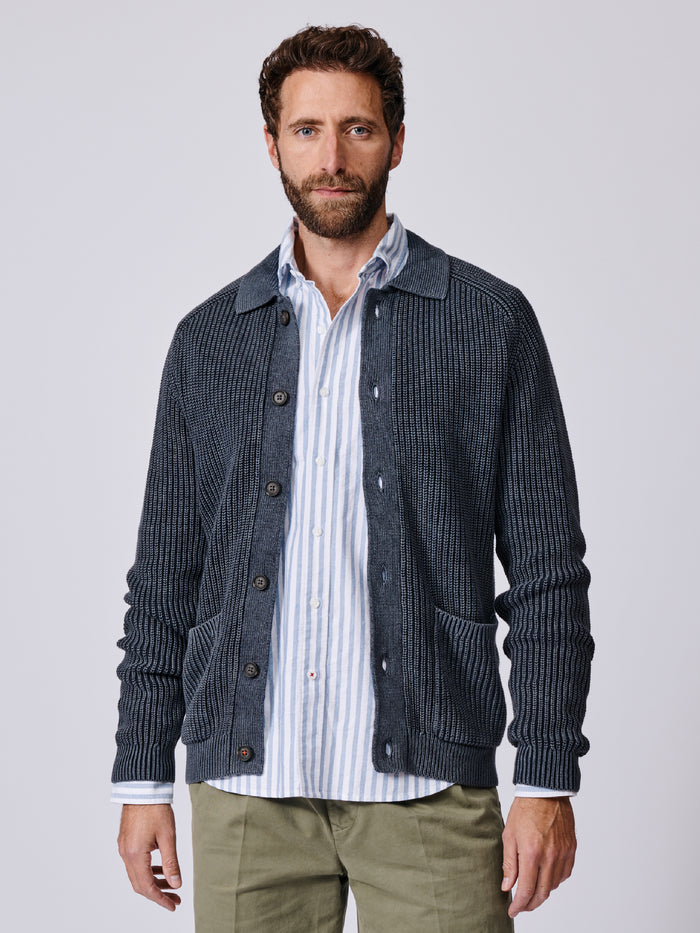 Aubin Navy Martin Cotton Collared Cardigan | Cardigan