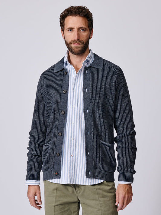 Aubin Navy Martin Cotton Collared Cardigan | Cardigan