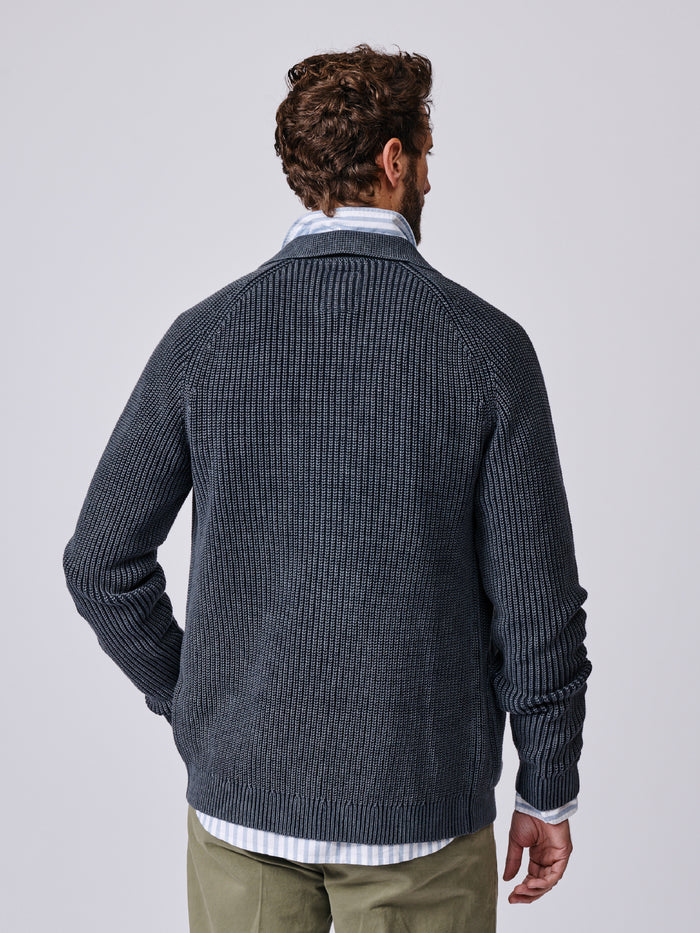 Aubin Navy Martin Cotton Collared Cardigan | Cardigan