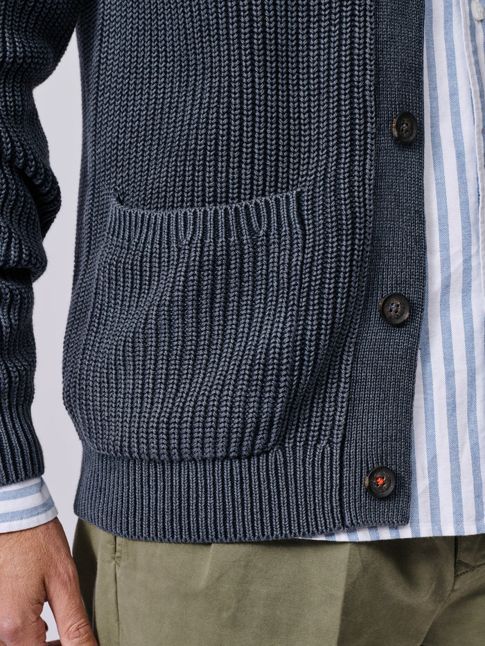 Aubin Navy Martin Cotton Collared Cardigan | Cardigan