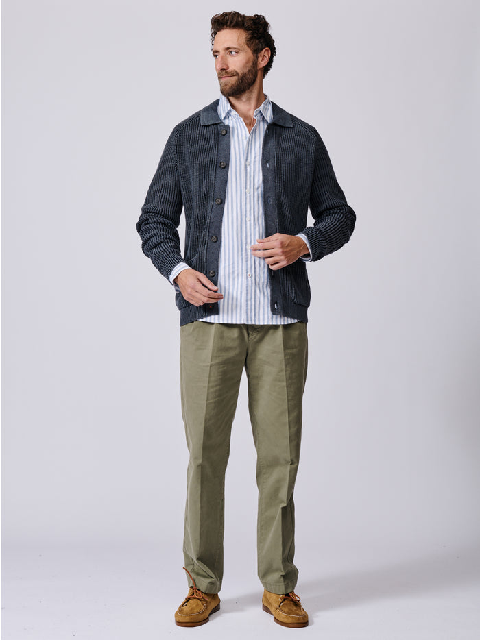 Aubin Navy Martin Cotton Collared Cardigan | Cardigan