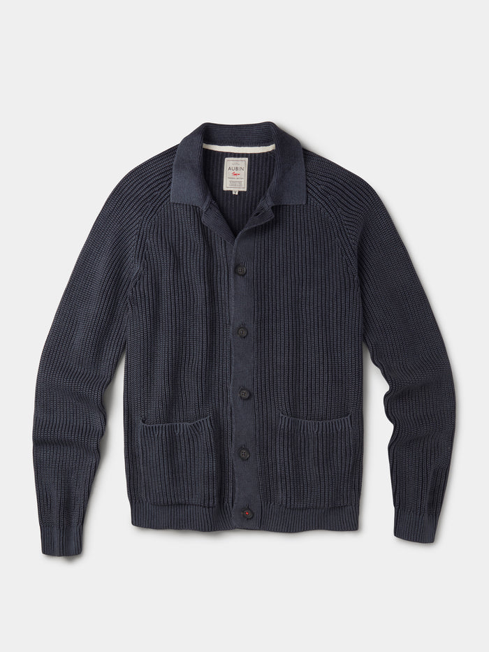 Aubin Navy Martin Cotton Collared Cardigan | Cardigan