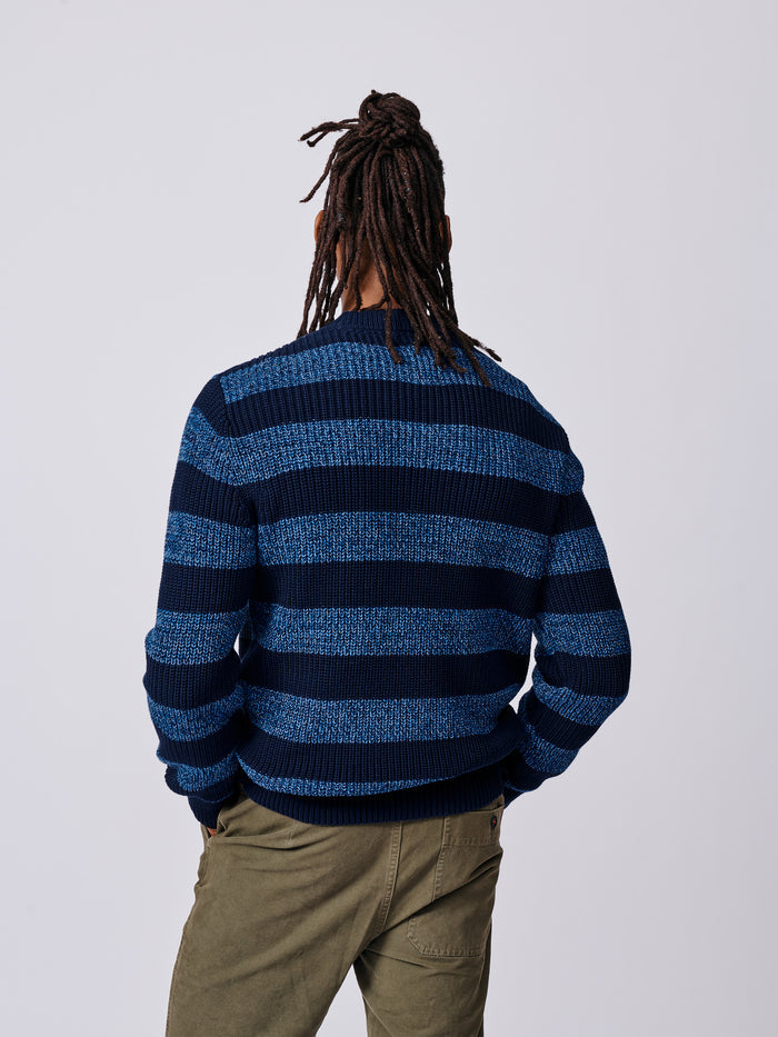 Aubin Navy Stripe Martin Cotton Striped Crew Neck | Crew Neck