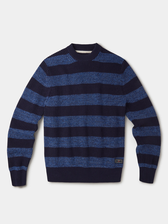 Aubin Navy Stripe Martin Cotton Striped Crew Neck | Crew Neck