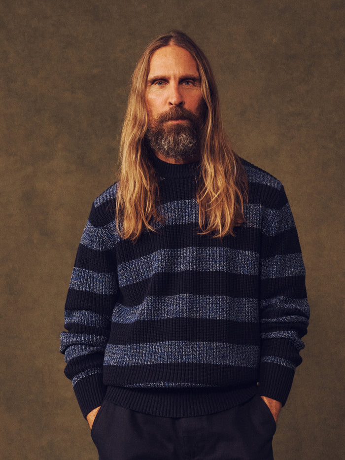 Aubin Navy Stripe Martin Cotton Striped Crew Neck | Crew Neck