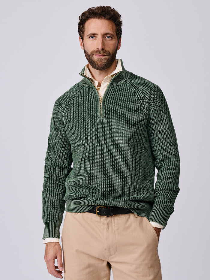 Aubin Khaki Martin Cotton Zip Neck | Zip Neck