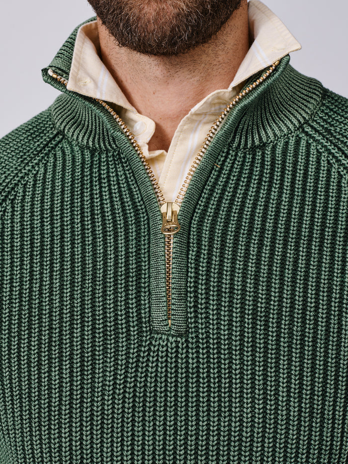Aubin Khaki Martin Cotton Zip Neck | Zip Neck