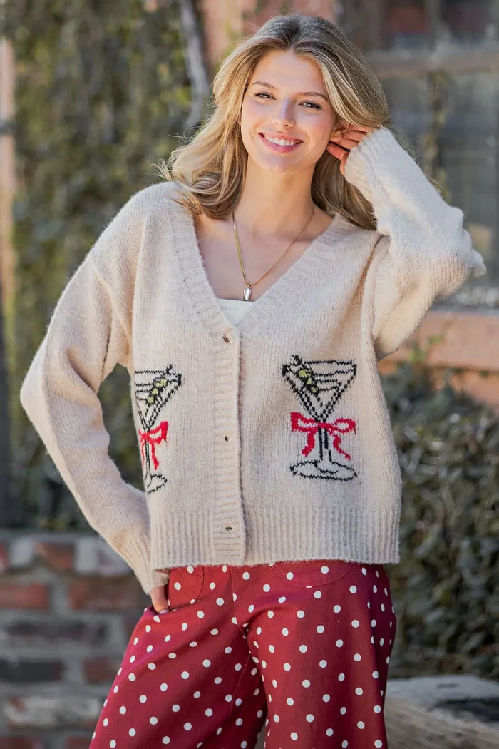Martini Glass V-Neck Cardigan