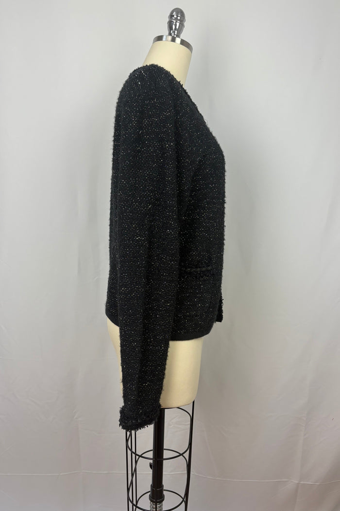 Massimo Dutti Black Tweed Lurex Cardigan
