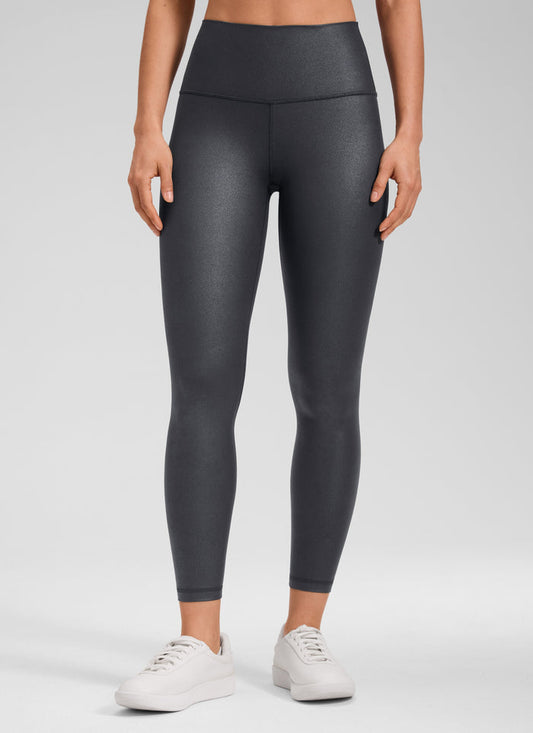 CRZ YOGA Women Butterluxe Matte Faux Leather Leggings 25'' Mysterious Grey Foil Pattern