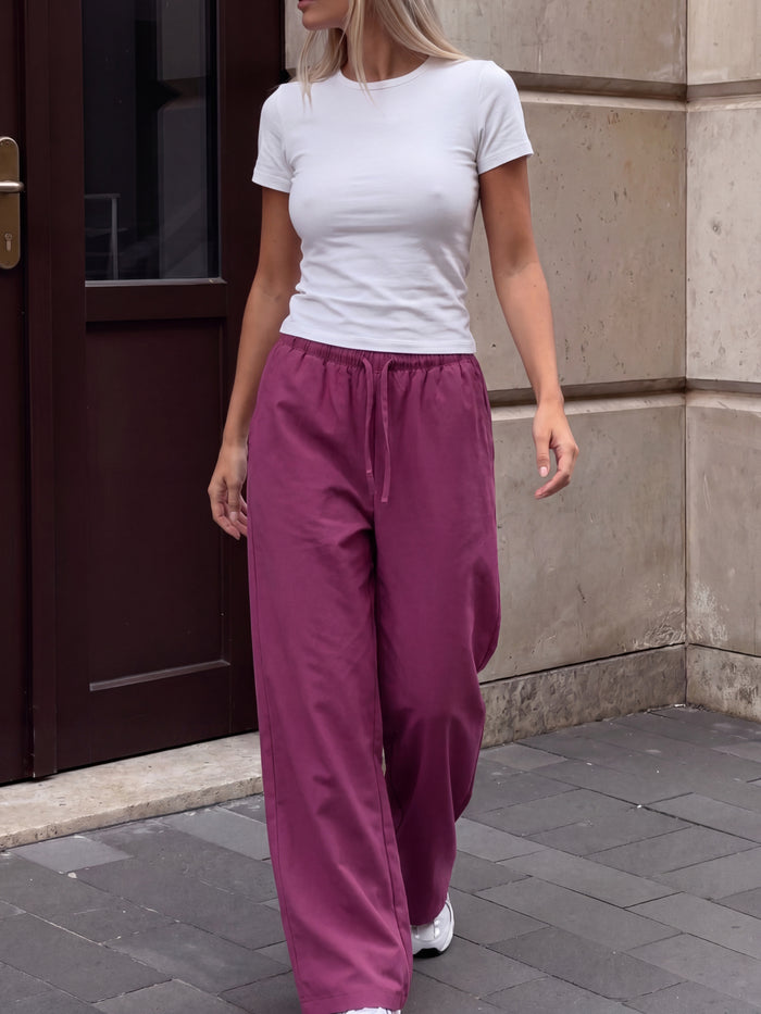 Maya Wide Leg Trousers - Mulberry