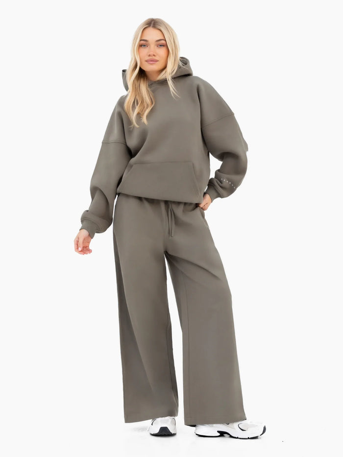 Maya Wide Leg Trousers - Safari Green