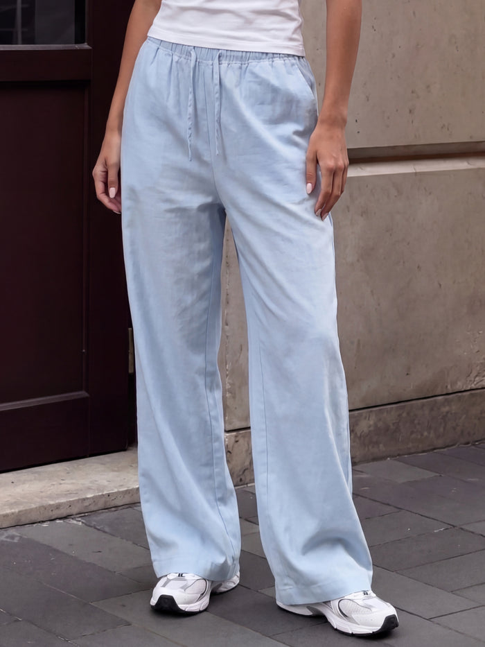 Maya Wide Leg Trousers - Soft Blue