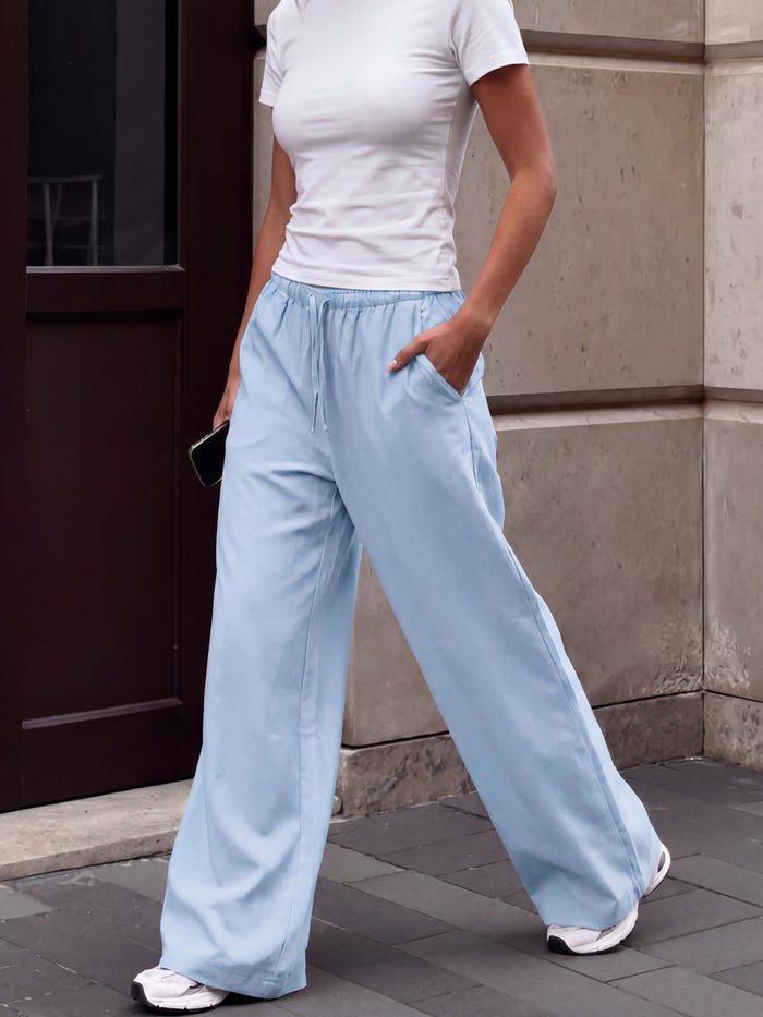 Maya Wide Leg Trousers - Soft Blue