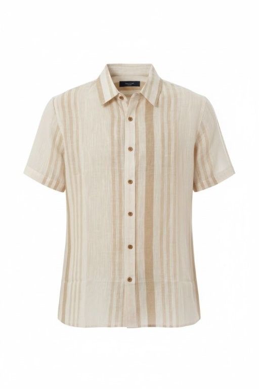 Men's Cotton Linen Yarn Dyed Stripe Short Sleeve Shirt