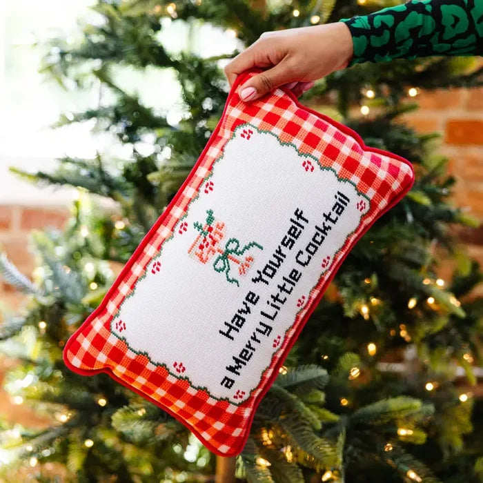 Merry Little Cocktail Needlepoint Pillow - The New York Public Library Shop