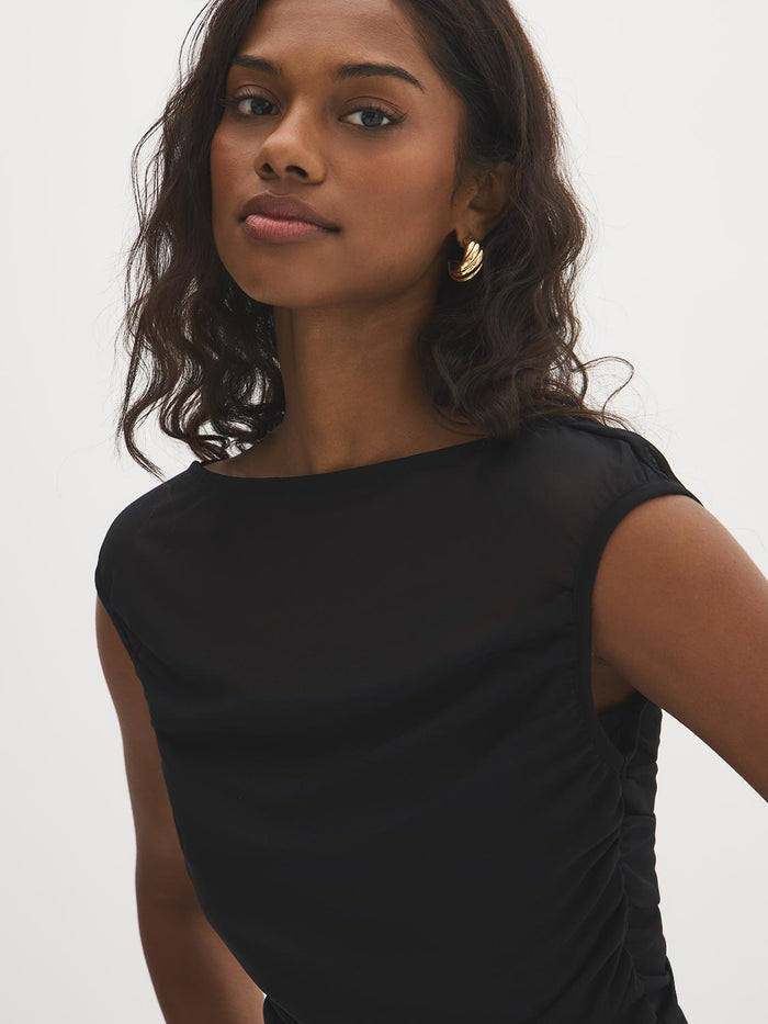 Mesh Illusion Boat Neck Top