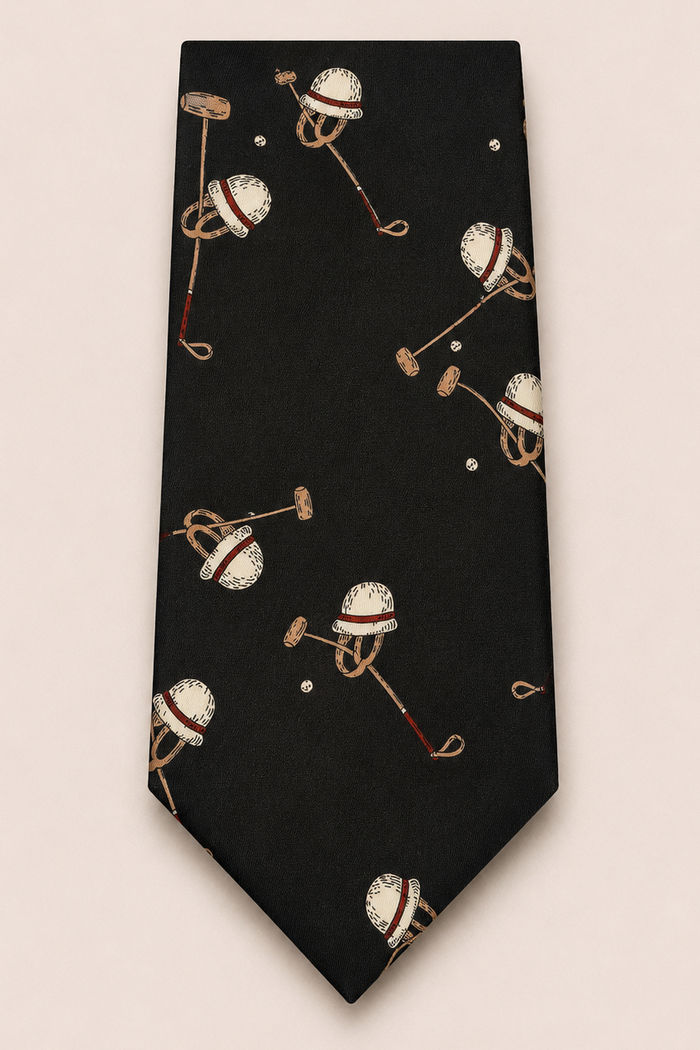Monaco Retro Polo helmet & Mallet graphic wide tie
