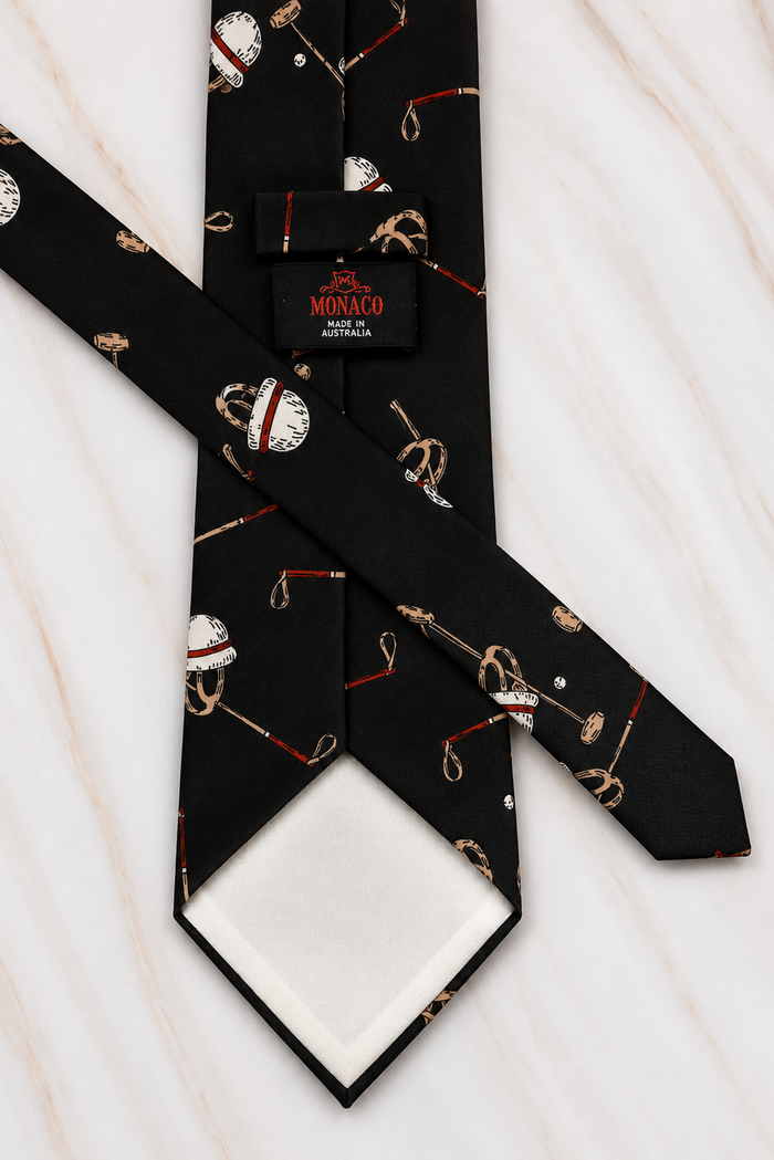Monaco Retro Polo helmet & Mallet graphic wide tie
