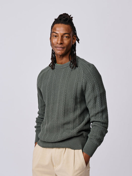 Aubin Dark Khaki Montrose Textured Crew Neck | Crew Neck