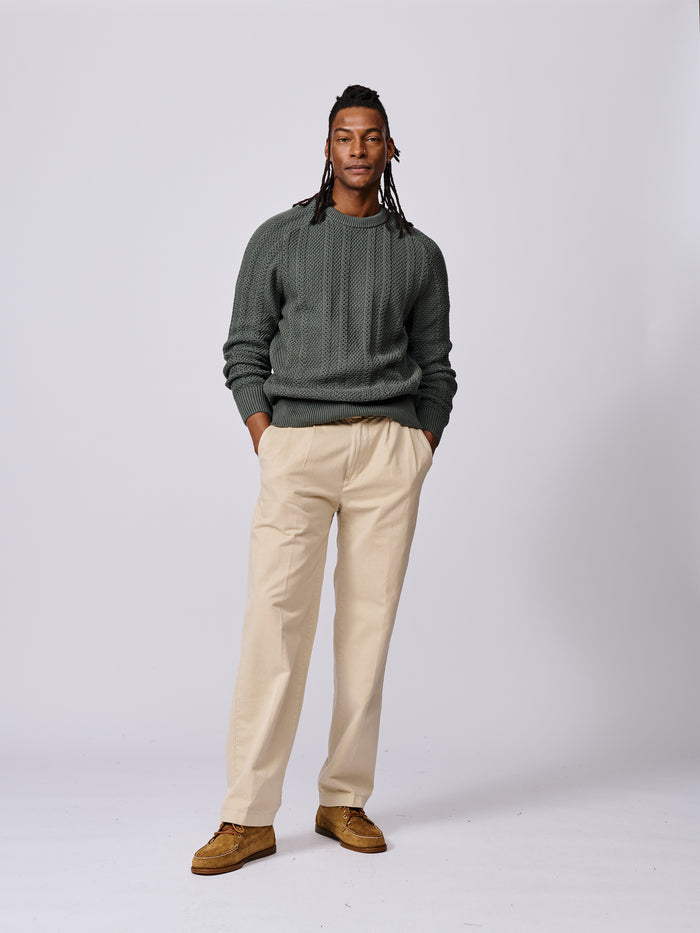 Aubin Dark Khaki Montrose Textured Crew Neck | Crew Neck