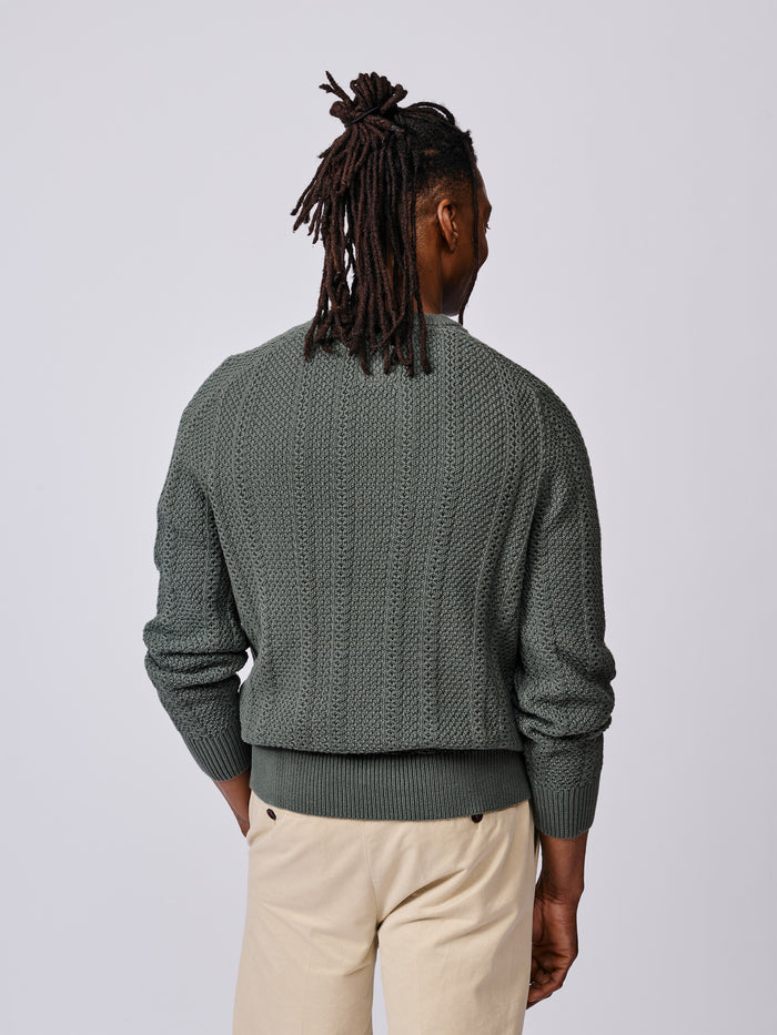 Aubin Dark Khaki Montrose Textured Crew Neck | Crew Neck