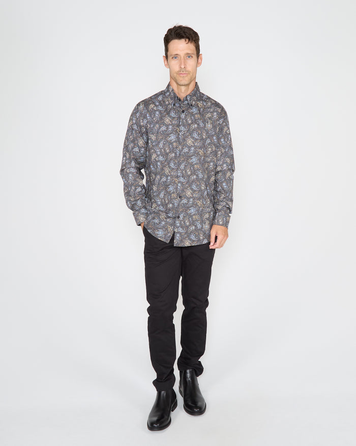 MORRIS MADRID PAISLEY SHIRT - SMOKE