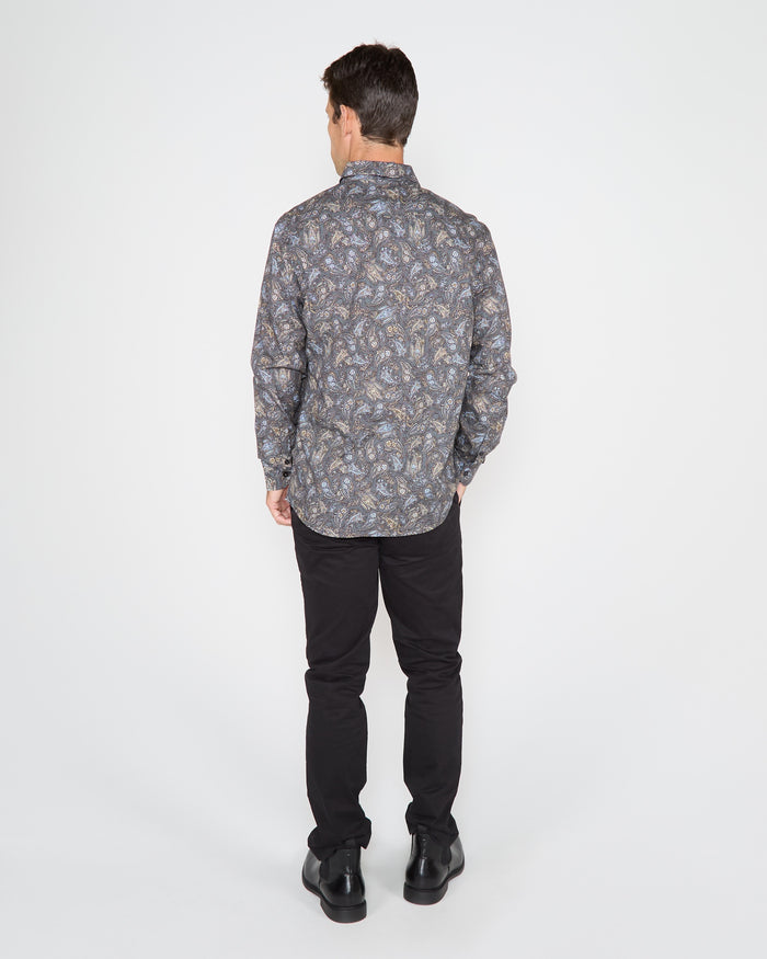 MORRIS MADRID PAISLEY SHIRT - SMOKE