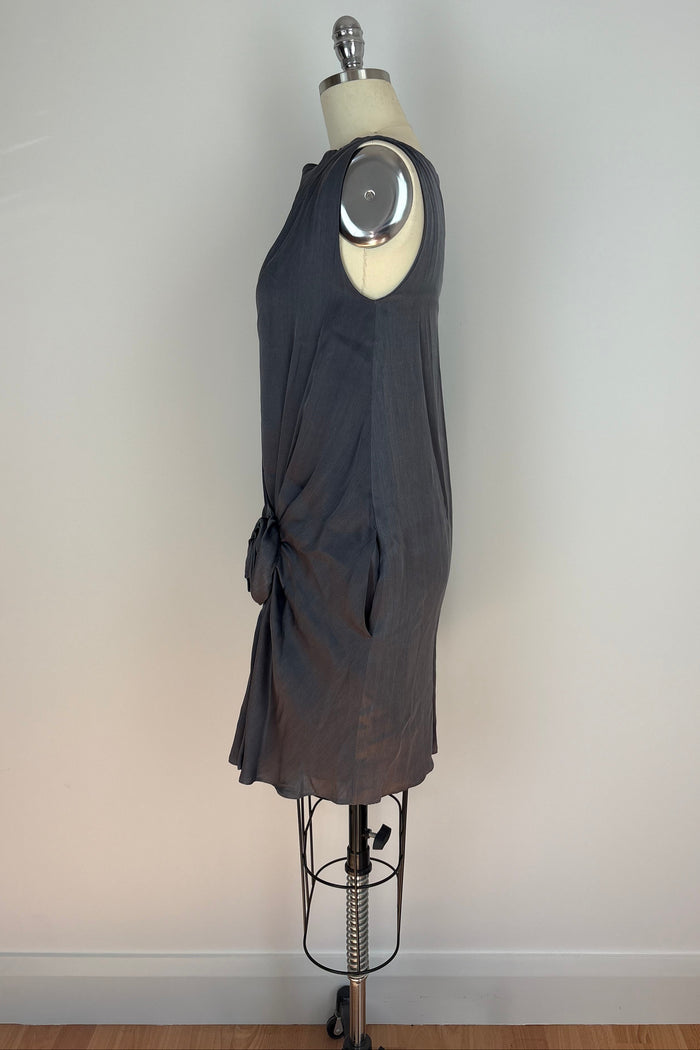 Moschino Cheap & Chic Draped Fluid Grey Silk Mini Dress