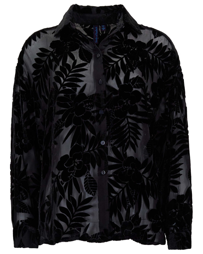 NADIA COUNTRY FLORAL VELVET DEVORE BLACK WOMENS SHIRT