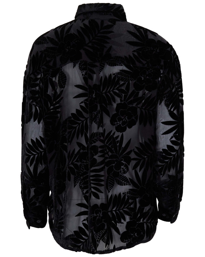 NADIA COUNTRY FLORAL VELVET DEVORE BLACK WOMENS SHIRT