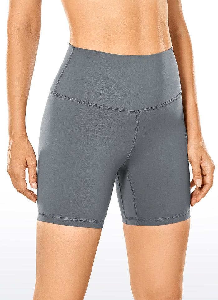 CRZ YOGA Women's Yoga High Rise Biker Shorts Nakedfeel Shorts 6'' Dark Carbon