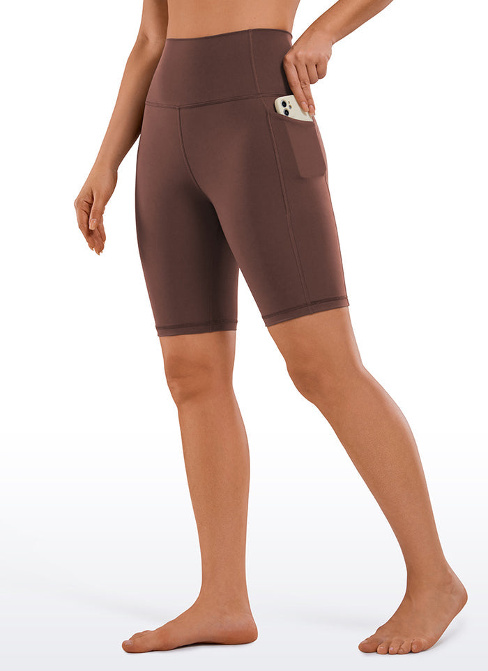 CRZ YOGA Women's Train High Rise Biker Nakedfeel Pocket Shorts 8'' Taupe