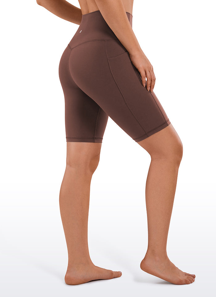CRZ YOGA Women's Train High Rise Biker Nakedfeel Pocket Shorts 8'' Taupe