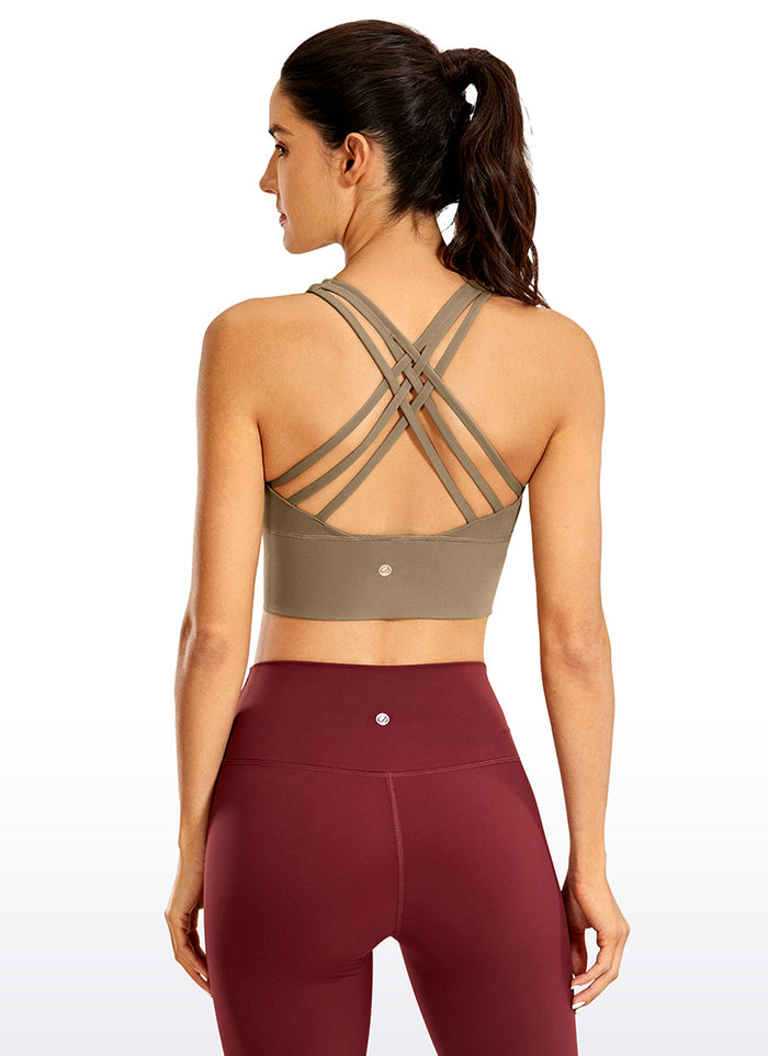 CRZ YOGA Women's Train Medium Support Nakedfeel Longline Bra Strappy Khaki fog