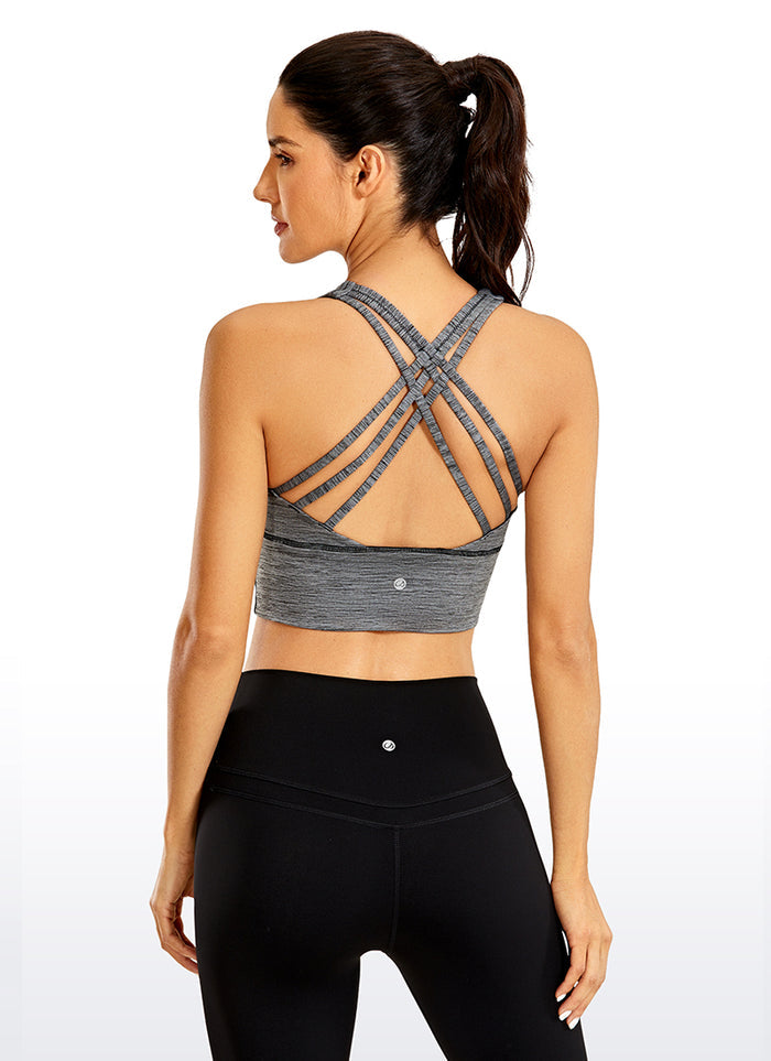 CRZ YOGA Women's Train Medium Support Nakedfeel Longline Bra Strappy Charcoal Heather