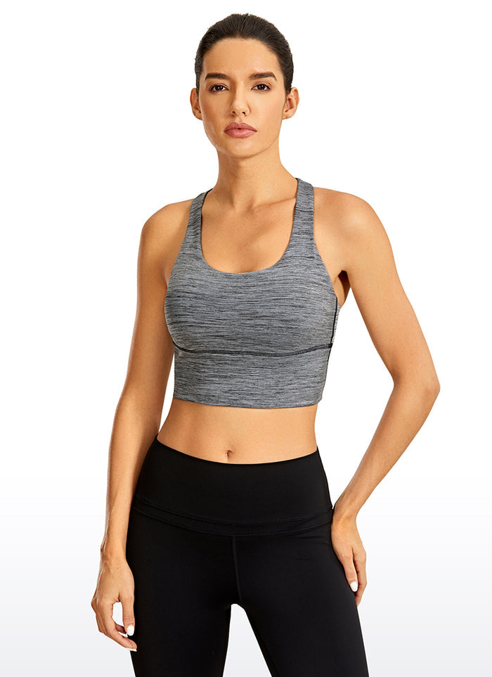 CRZ YOGA Women's Train Medium Support Nakedfeel Longline Bra Strappy Charcoal Heather