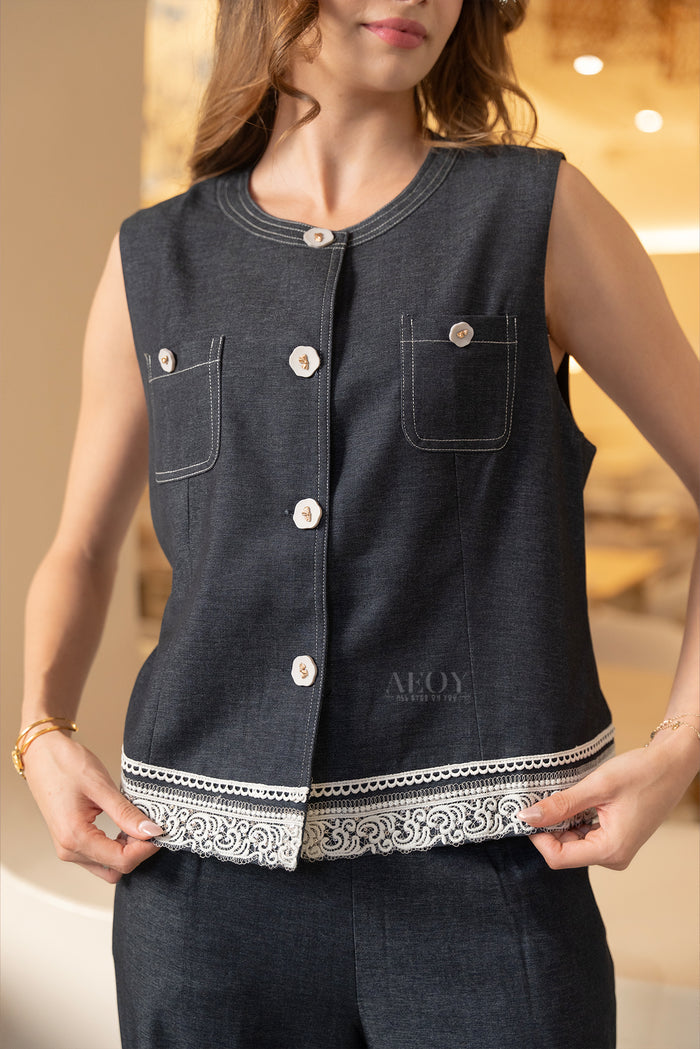 Stylish navy blue matching set outfit