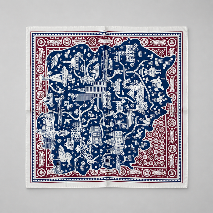 Navy Burgundy Landmark Print Scarf