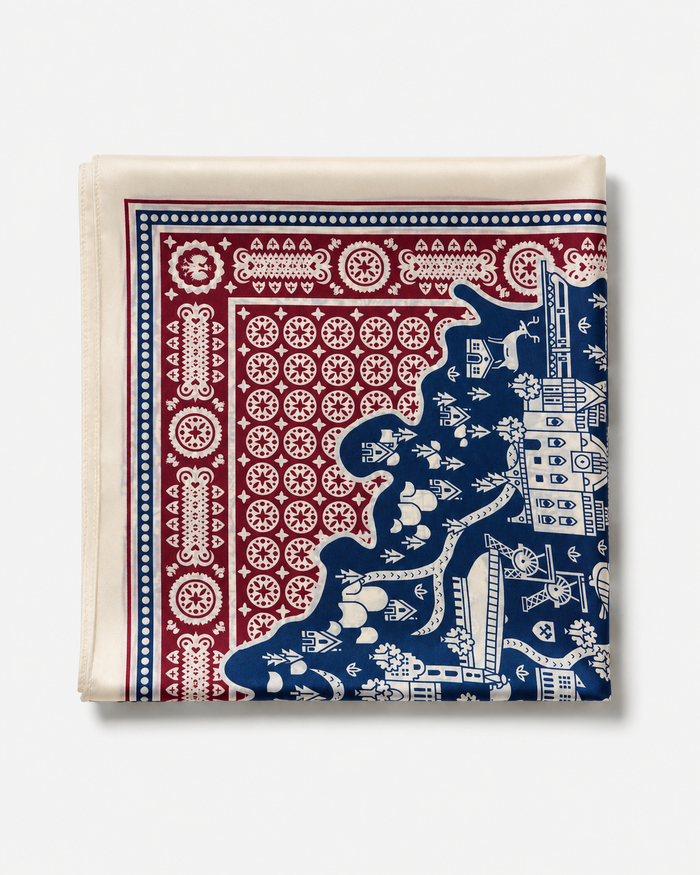 Navy Burgundy Landmark Print Scarf