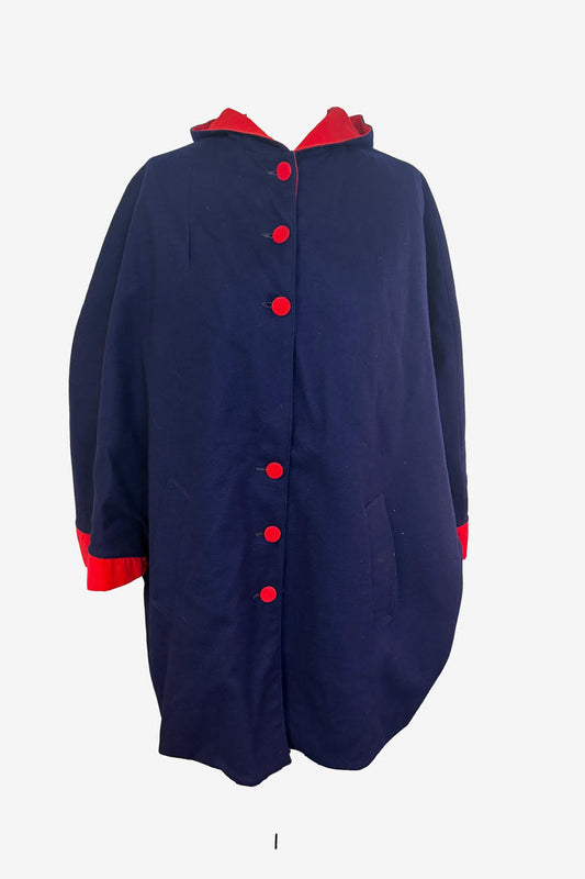 Navy Coat With Red Trim And Buttons