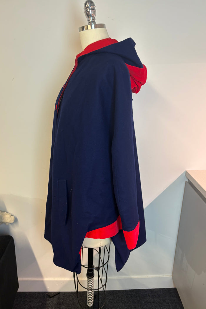 Navy Coat With Red Trim And Buttons