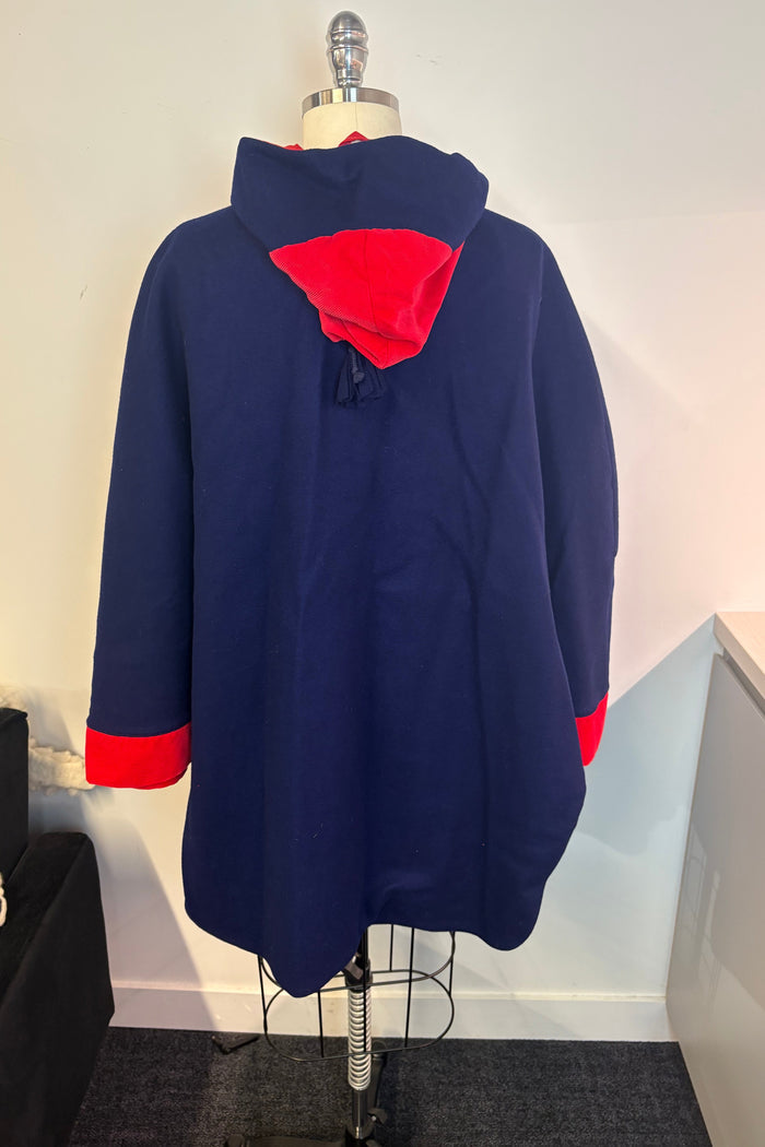 Navy Coat With Red Trim And Buttons