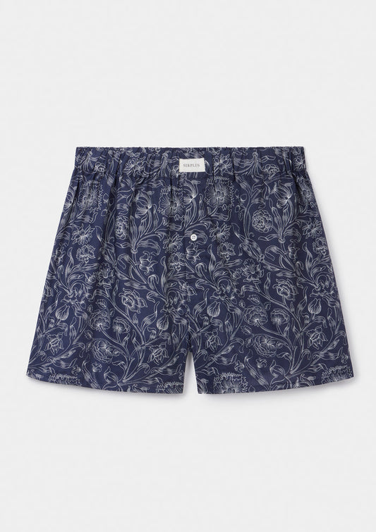 Navy Constantia Sketch Boxer Shorts Made with Liberty Fabrics, Boxer Shorts - SIRPLUS