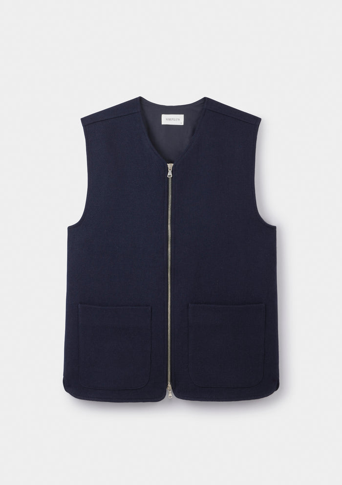 Navy Linen Wool Twill Gilet, Gilet - SIRPLUS
