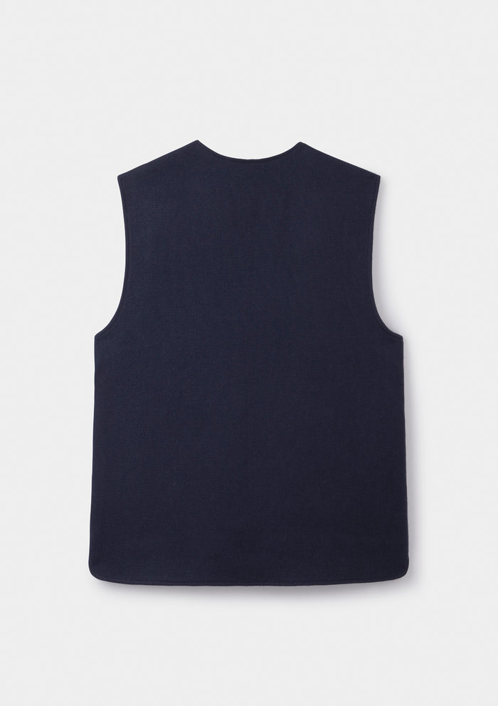 Navy Linen Wool Twill Gilet, Gilet - SIRPLUS