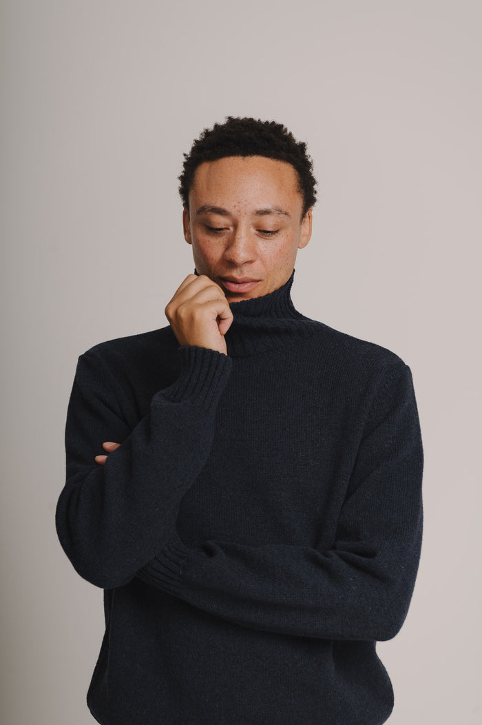Navy Marl Rollneck Jumper, Roll Neck Jumper - SIRPLUS