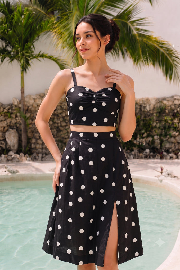 Black slit skirt set